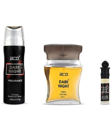 Aco Set of 3 Fragrance, 200ml Dark Night Deodorant Body Spray Body Spray, 60ml Perfume & 8ml Attar For Men