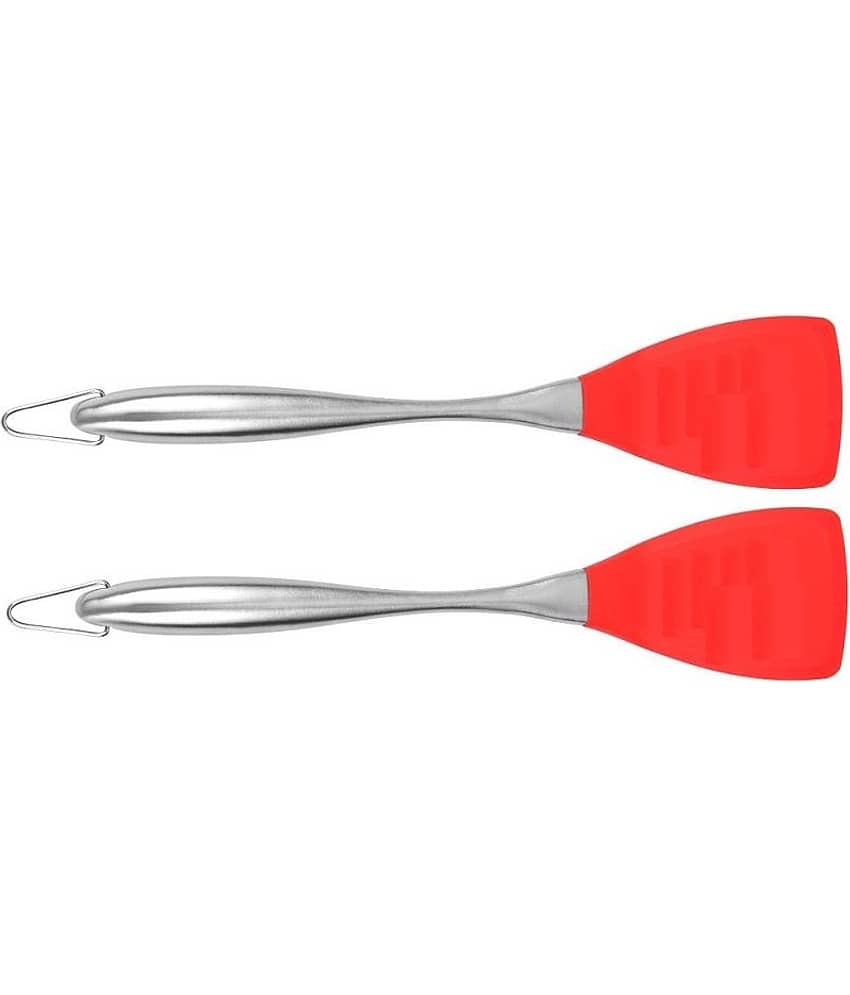 Baskety Silicone with Stainless Steel Handle Mixing Kitchen Set Spatula ( Pack of 2,Red )