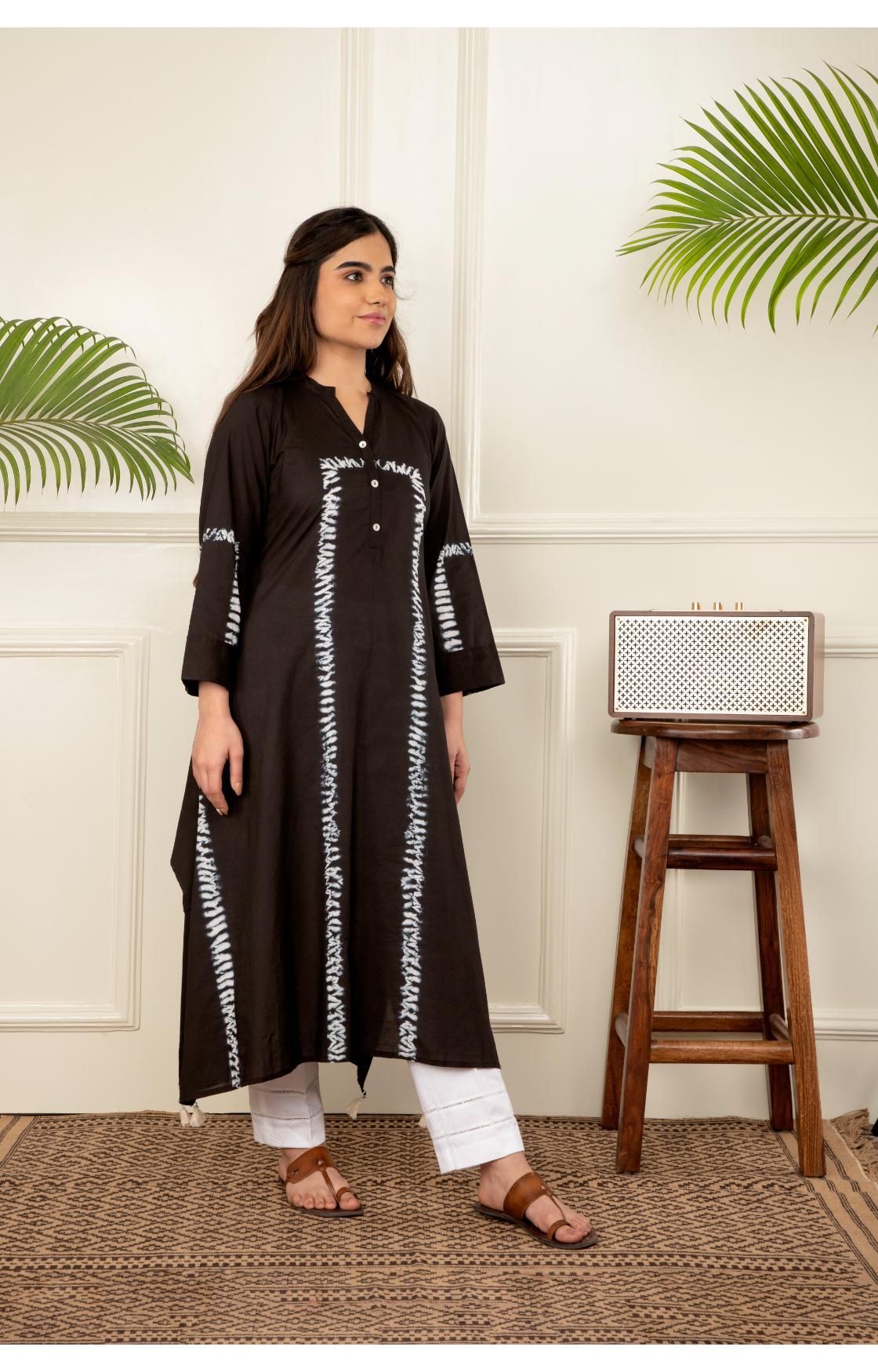 Black Shibori Kurta-XL