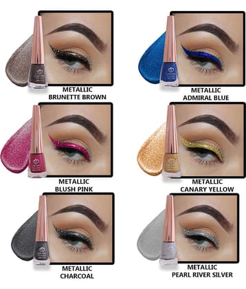 Looks United - blue Metalic Eye Liner Liquid ( Pack of 6 )