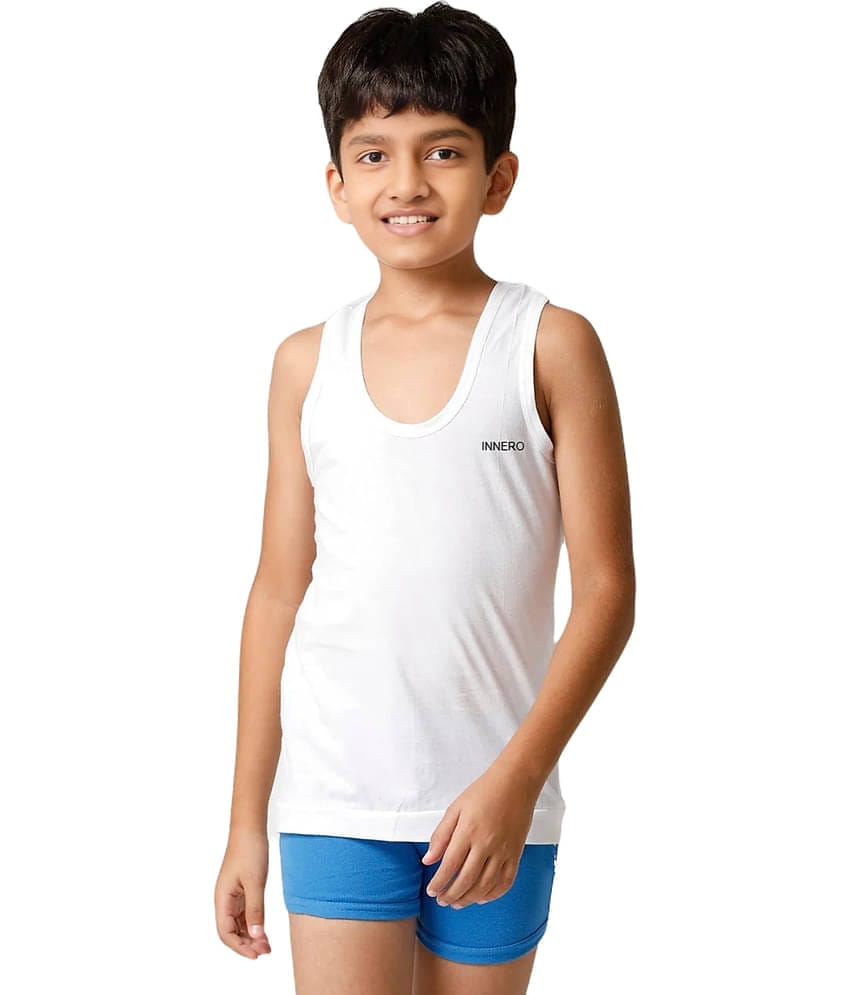 INNERO Pack of 1 Boys Cotton Vest ( White )