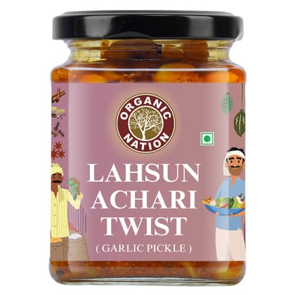 Organic Nation Garlic Pickle - Lahsun Achari Twist | Homestyle Indian Pickle | Authentic Traditional Taste | No Preservatives | 250g