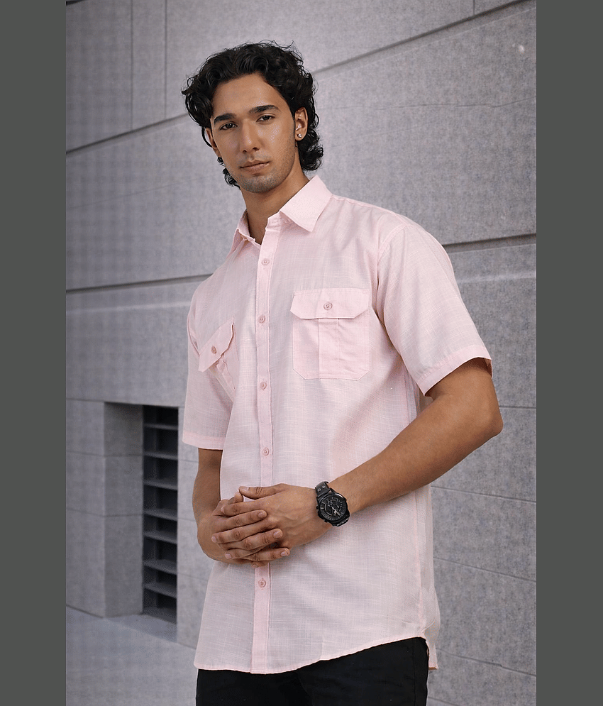 DESHBANDHU DBK 100% Cotton Regular Fit Self Design Half Sleeves Men's Casual Shirt - Pink ( Pack of 1 )