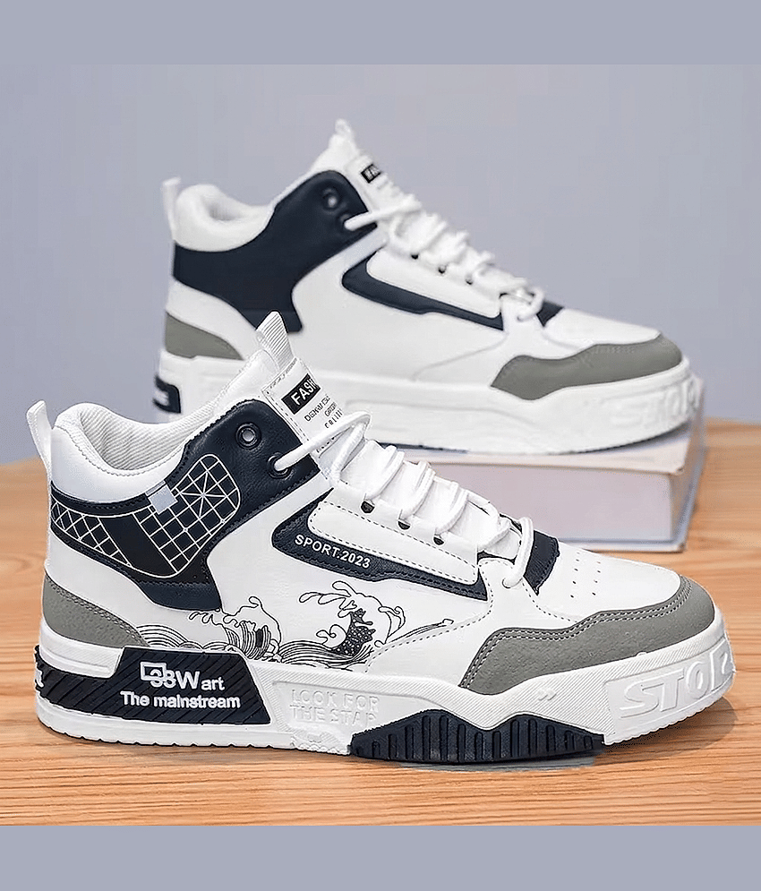 Xtoon Men’s High-Top Great Wave Graphic Urban Sneakers Navy Men's