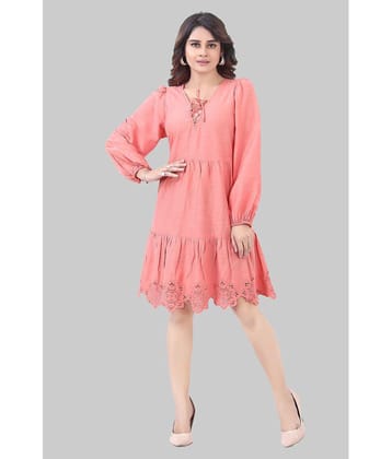 JVNINE Rayon Cut Outs Above Knee Women's Fit & Flare Dress - Pink ( Pack of 1 ) - None