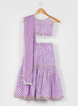 Kids Lilac Leheriya Sharara Set-4-5 Y / Lavender