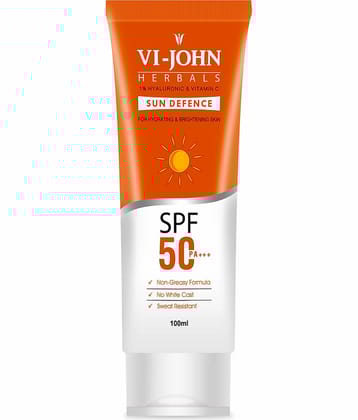 VI-JOHN Herbals Sun Defense Sunscreen SPF 50 PA+++ Broad Spectrum With Hyaluronic & Vitamin C 100ml