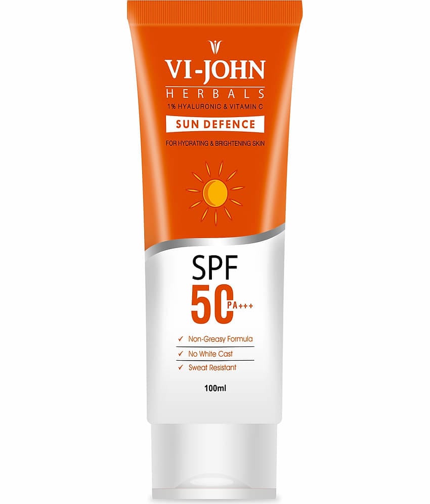 VI-JOHN Herbals Sun Defense Sunscreen SPF 50 PA+++ Broad Spectrum With Hyaluronic & Vitamin C 100ml