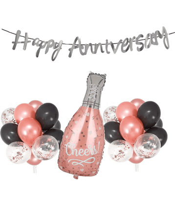 Jolly Party  Happy Anniversary Decoration Cheer Bottle Foil Balloon Set of 30 Pcs Rose Gold