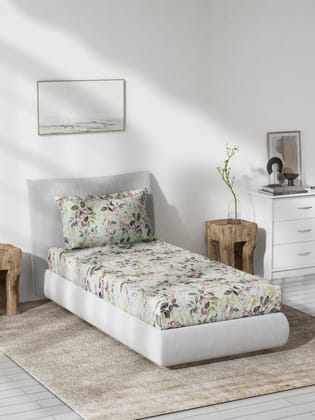 DDECOR - Primary Collection 100% Cotton Leaves Pattern 136TC Single Bedsheet|190 CM X 254 CM| - Purple