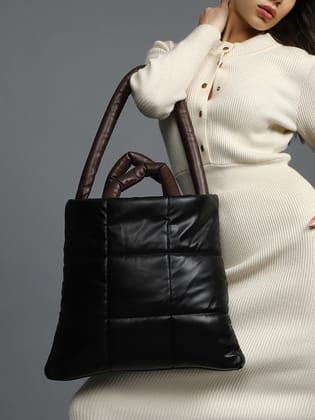 Mystical Quilted Black Tote Bag-Shoulder Bag