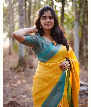 fab woven Art Silk Woven Design Banarasi saree With Unstitched Blouse Piece ( Yellow )
