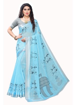 Generic Women's Cotton Silk Saree with Blouse (Blue, 5 - 6 Mtrs)