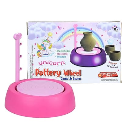 Unicorn Kids Pottery Wheel Kit - Battery Operated Pottery Wheel & Painting Kit for Beginners with Modeling Clay, Sculpting Clay & Tools, Arts & Crafts Kids Age 8-12, 9yrs+ (Unicorn)