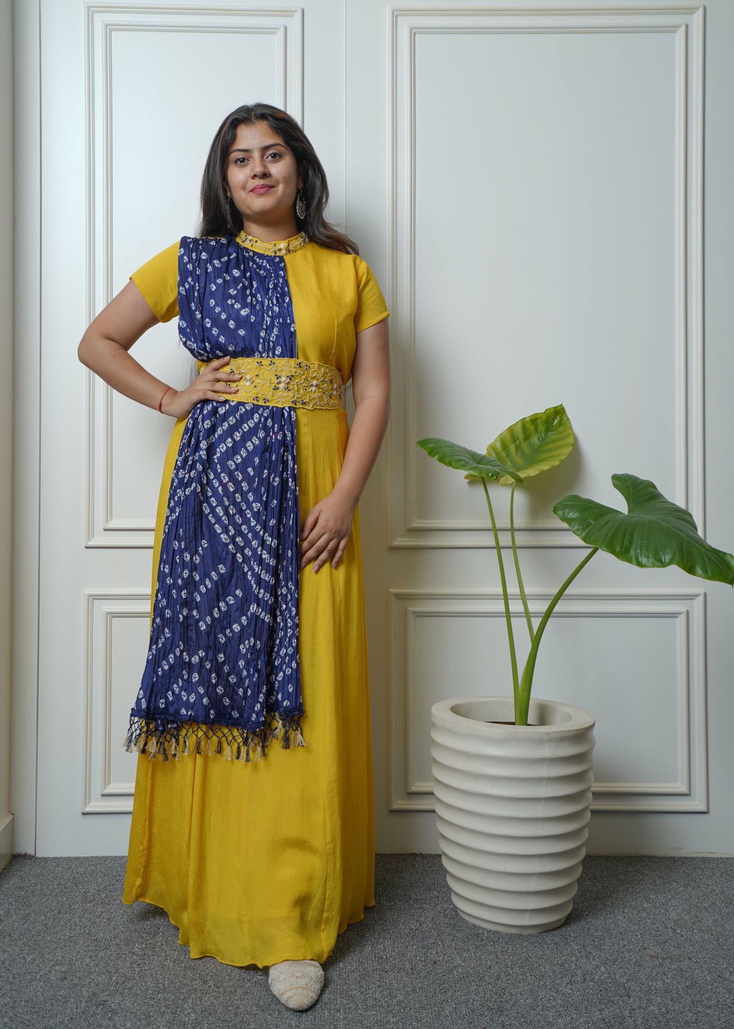 1 piece gown with bandhej print-XL