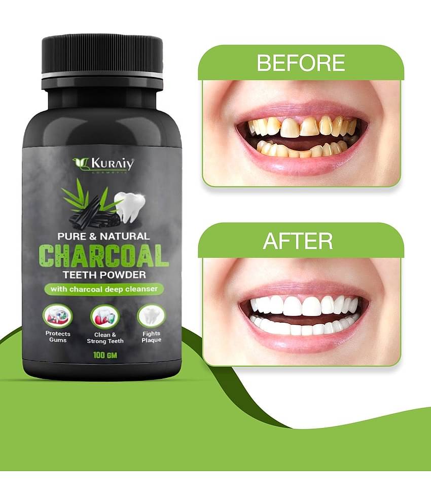 KURAIY Charcoal Teeth Whitening Powder Teeth Brightening Oral Remove Plaque Stains 100g