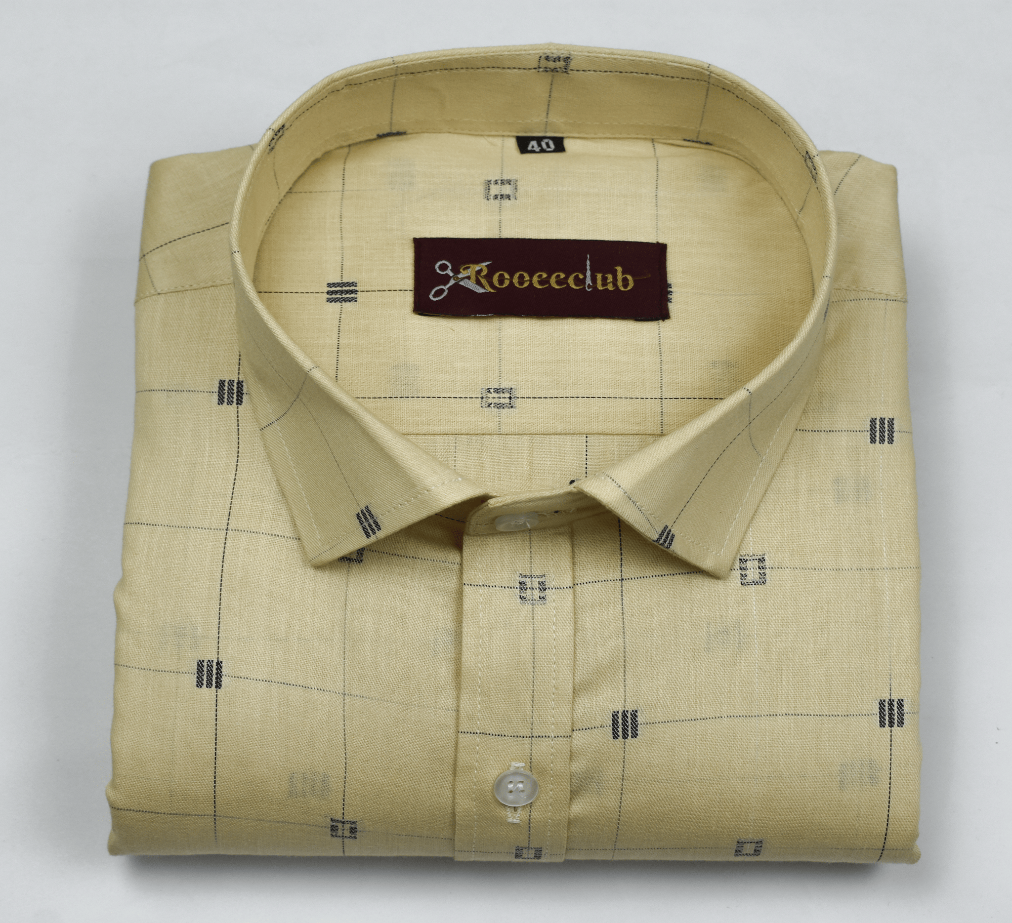 Yellow Color Check Lining Butta Cotton Shirts-M (38 Inch) (98 CM) / Full