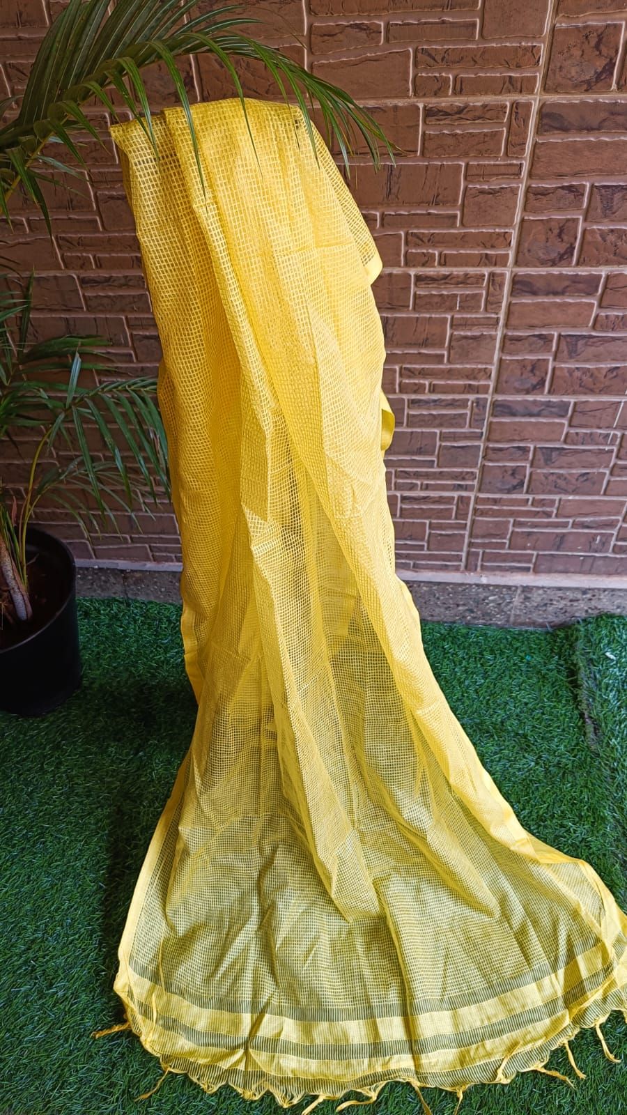 Bright Kota Mini Check Yellow Dupatta