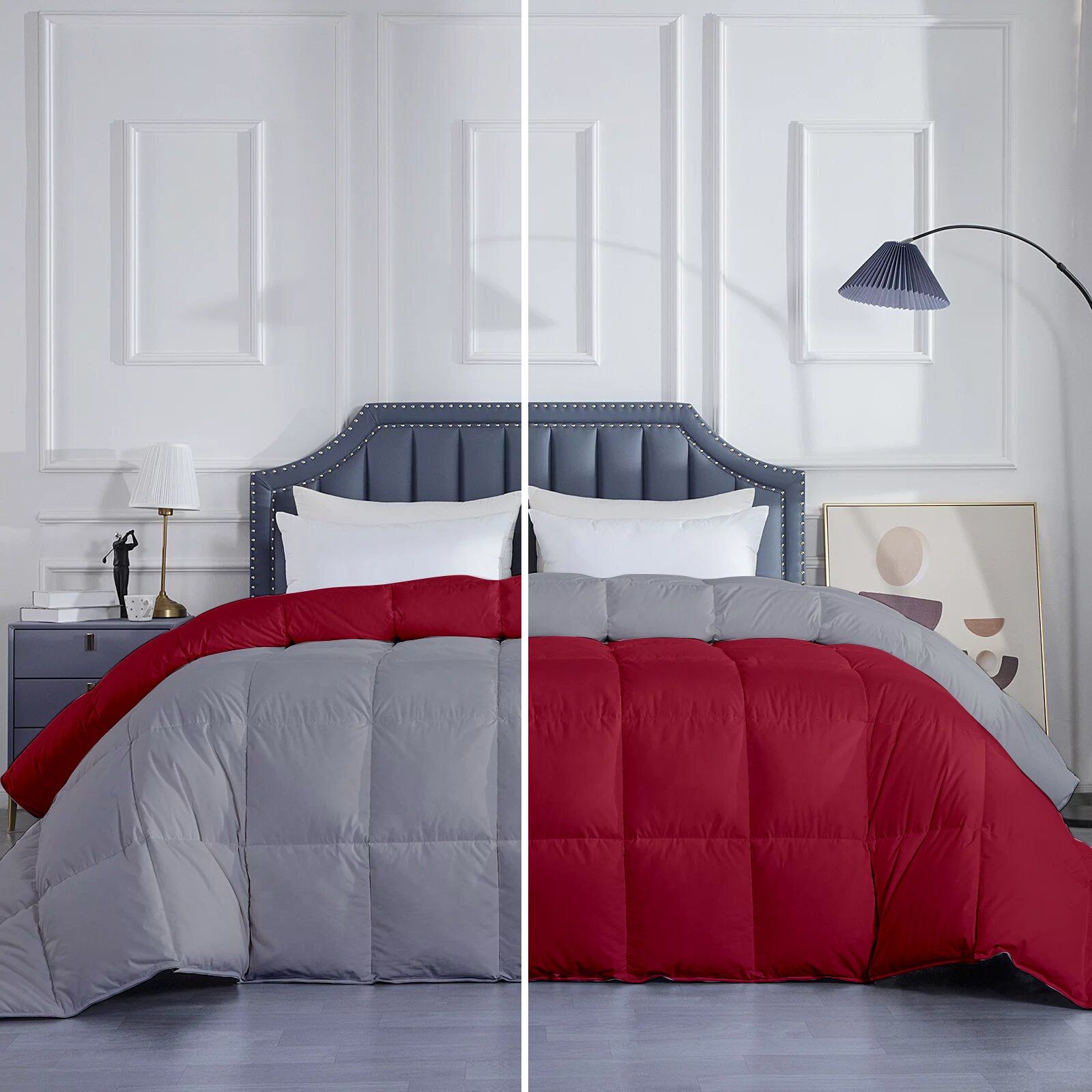 Razzai Down Alternative Soft Quilted 300 GSM All Weather Comforter |Silver/Burgundy-Single / Burgundy