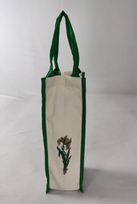 Handcrafted Block Printed Cotton Bottle Bag | Reusable | Green
