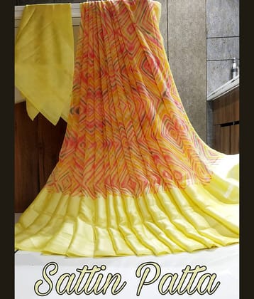 Sanwariya Silks Georgette Printed Saree With Unstitched Blouse Piece ( Yellow )
