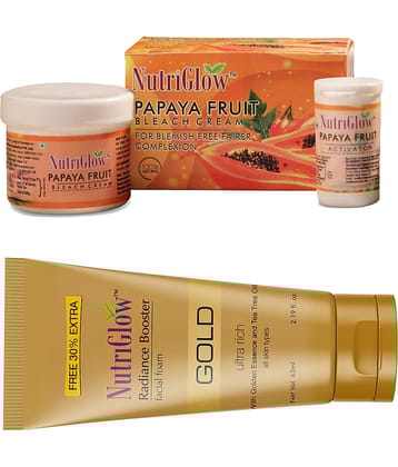 Nutriglow Papaya Fruit Facial Bleach Cream 43gm + Gold Radiance Face Wash 65gm (Pack of 2)