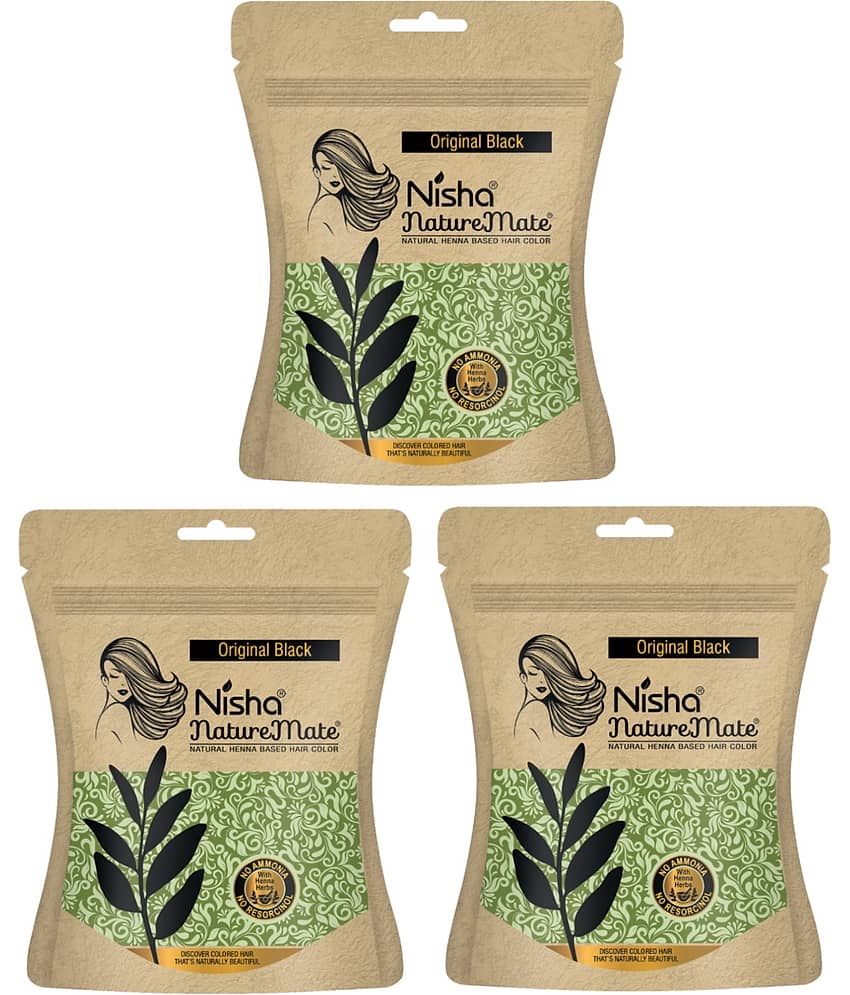 Nisha Nature Mate Henna Based Hair Colour Original Black 45gm Pack of 3, No Ammonia, No Resorcinol, 100% Grey Coverage