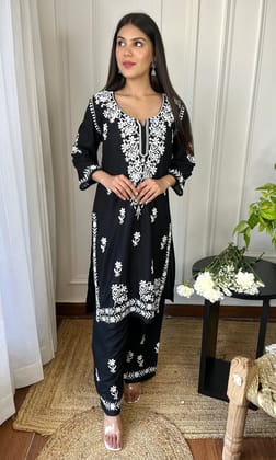 Black Chikankari Kurta Set-XL