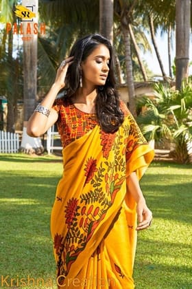 DARK YELLOW COLOR LINEN DIGITAL PRINTED SAREE    1540