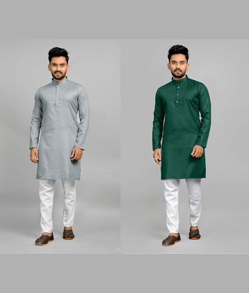 Fashionfricks Cotton Blend Plain Regular Kurta For Men ( Muticolor )