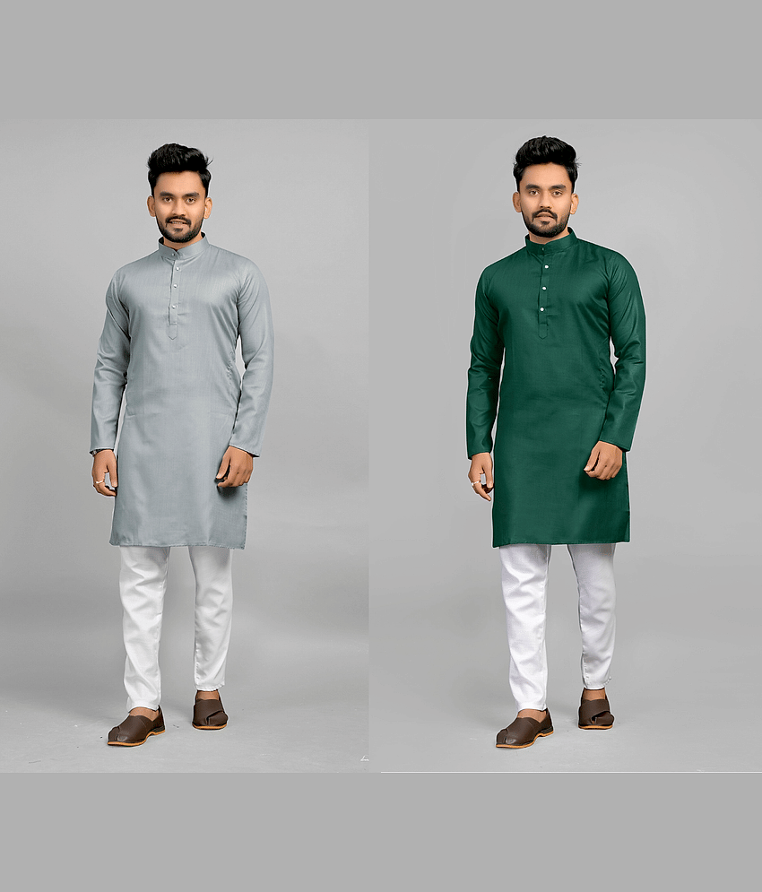 Fashionfricks Cotton Blend Plain Regular Kurta For Men ( Muticolor )
