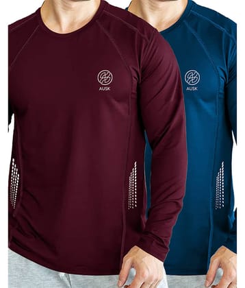 AUSK Pack of 2 Cotton Blend Regular Fit Men's T-Shirt ( Teal Blue )
