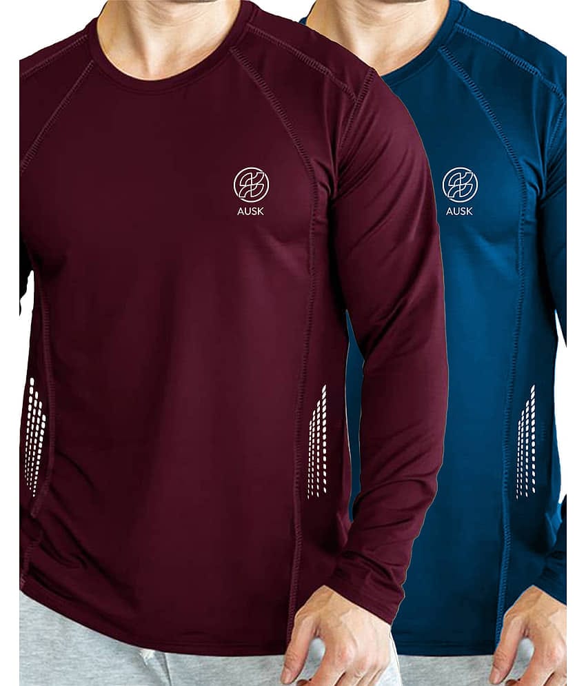 AUSK Pack of 2 Cotton Blend Regular Fit Men's T-Shirt ( Teal Blue )