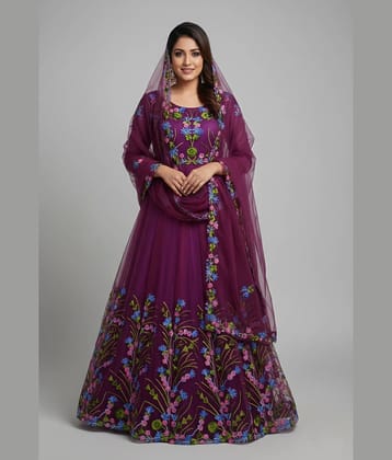 Apnisha Women's Net Semi Stitched Flared Ethnic Gown With Dupatta