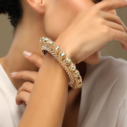 Rahi Pearl Studded Kada-PEARLS ALLOY / GOLD TONE / 2.2