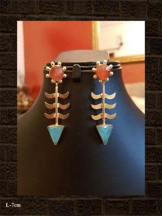 Rust and aqua stone unique design earring