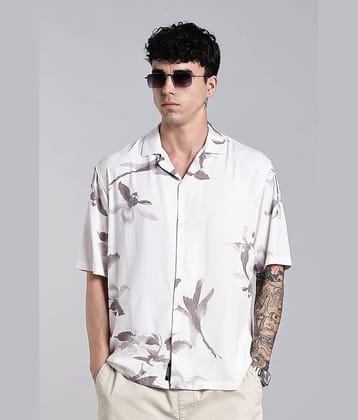 Paul Street Rayon Boxy Printed Half Sleeves Cuban Collar Men's Casual Shirt (Beige)