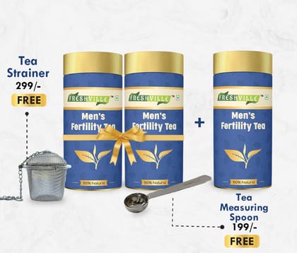 Freshville Men Fertility Tea | Pure & Natural | Balancing Hormone & Testosterone Level | Ashwagandha, Hibiscus, Liquorice, Turmeric, Cinnamon, Gokhru, Shatavari, Green tea Tin (100g).3 Month