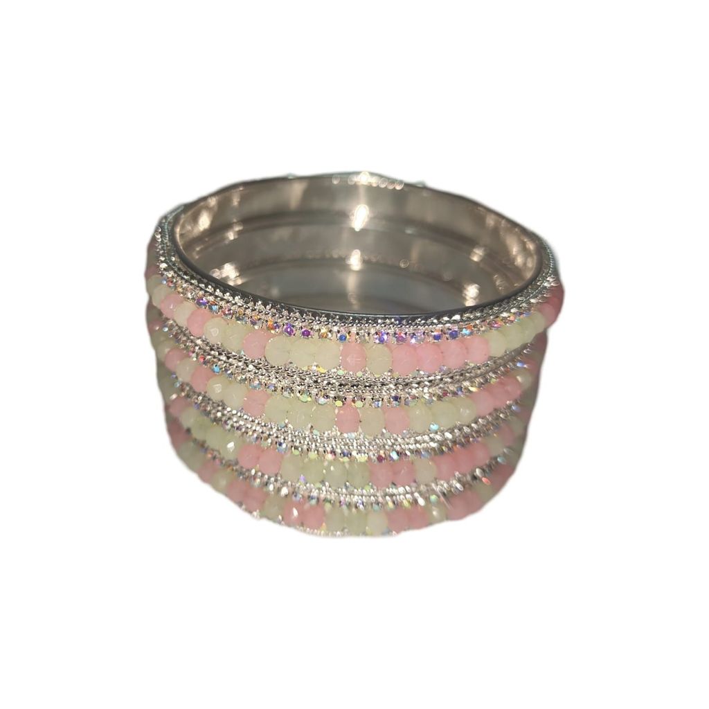 Indian Traditional Pink and White Bangle Set for Women and Girls