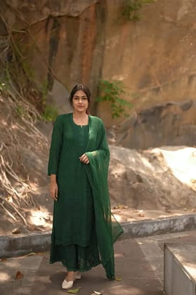 Viscose Plazzo Set - Pine Green-Pine Green / Viscose / S