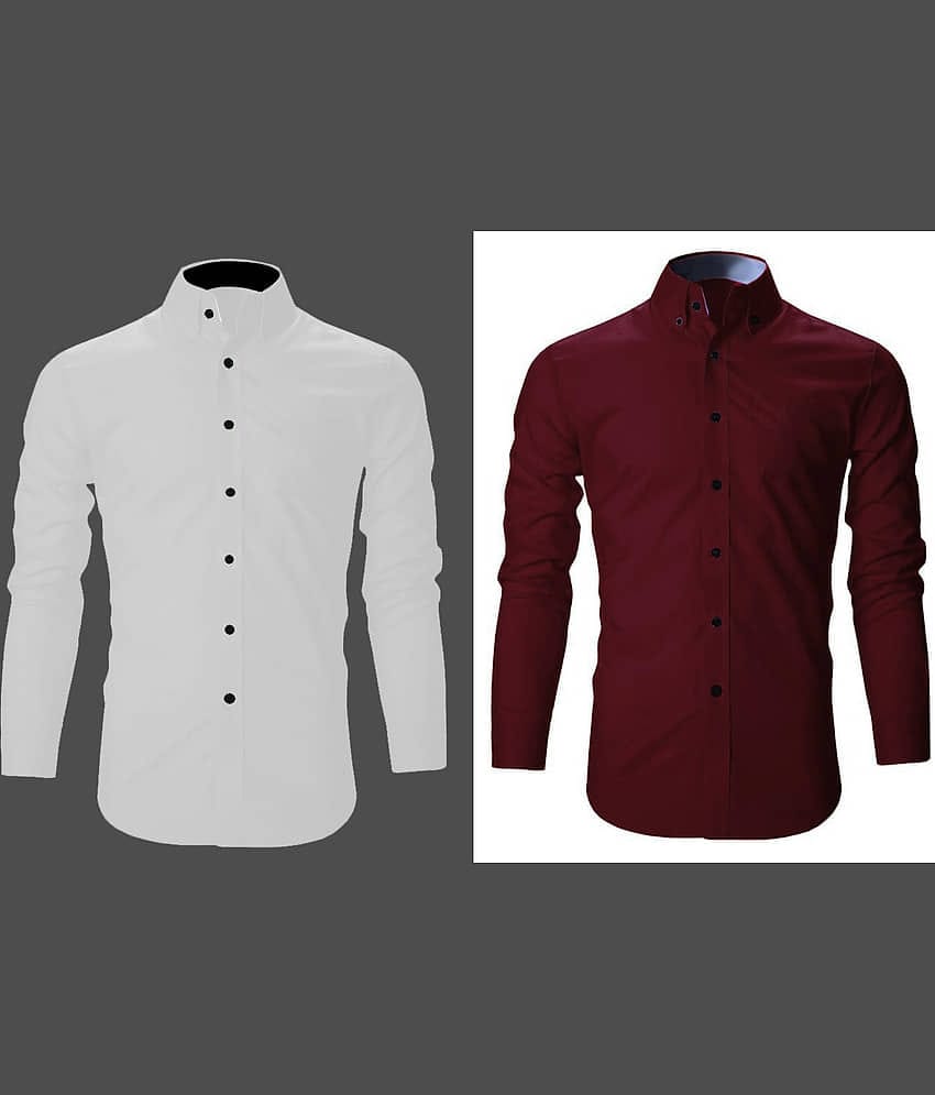 Bluedove Cotton Blend Regular Fit Solids Full Sleeves Men's Casual Shirt - White ( Pack of 2 )