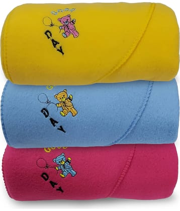 BELLO TOKO - Multi-Colour Fleece Hooded Baby Blanket ( Pack of 3 )