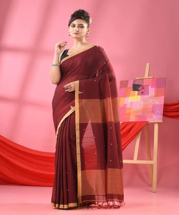Maroon beige handloom bengal cotton saree