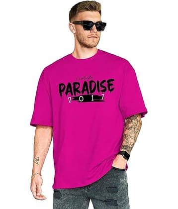 Leotude Men Cotton Blend Oversized Fit Printed T-Shirt ( Pink )