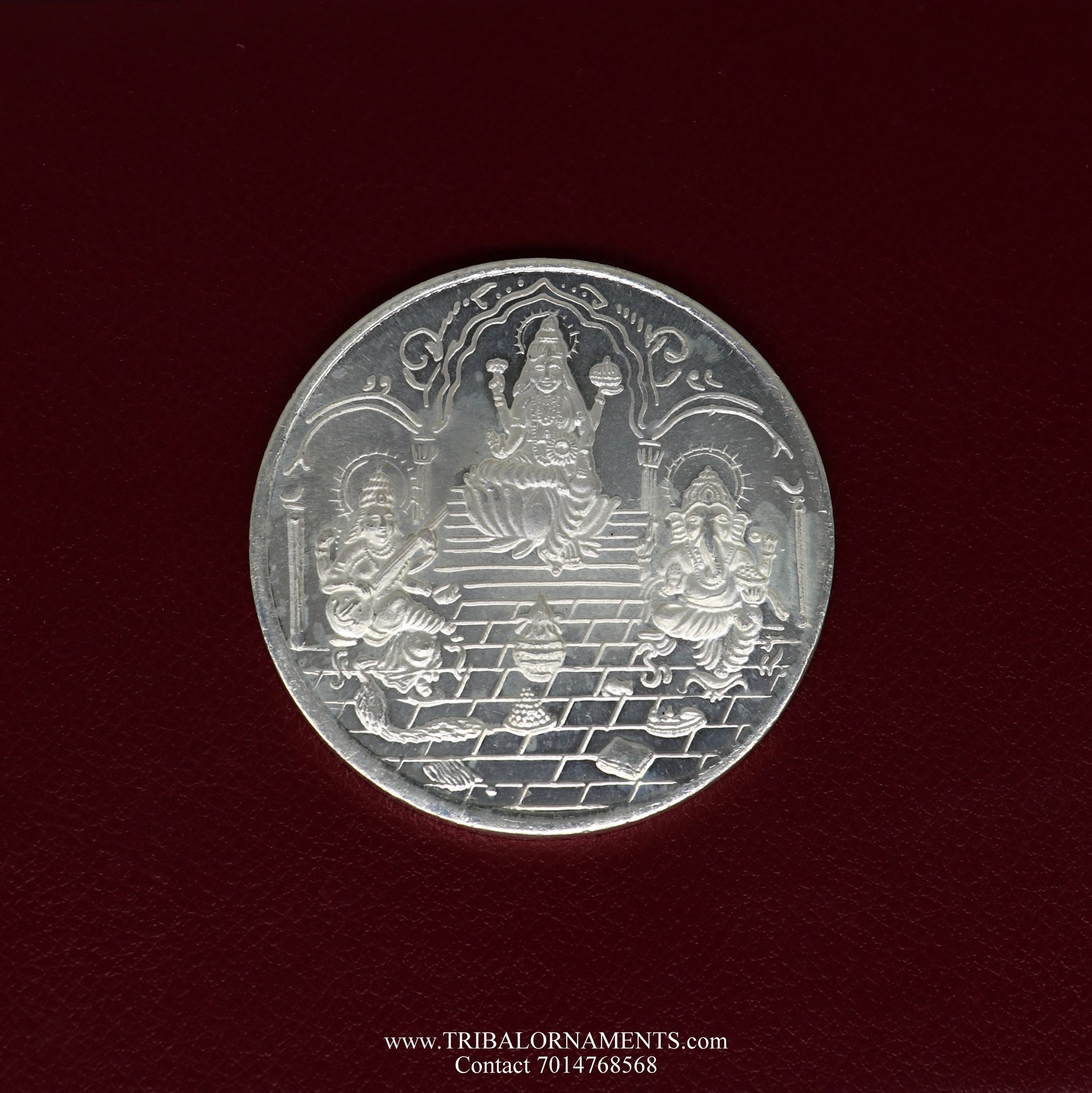 92.5 Silver Purity Ganesha + Lakshmi + Saraswati 100 Gram Coin for diwali.