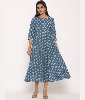 miravan - Blue Cotton Women's Flared Kurti