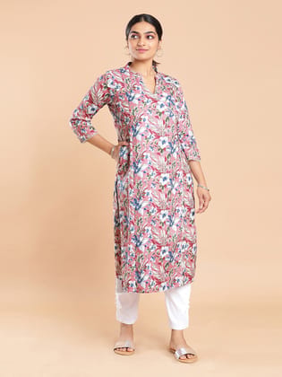 Kalyan Silks Multi Color Floral Designed Pastel Pink Kurti Top