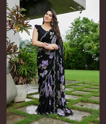 TTH Georgette Printed Regular Saree With Unstitched Blouse Piece ( Lavender )