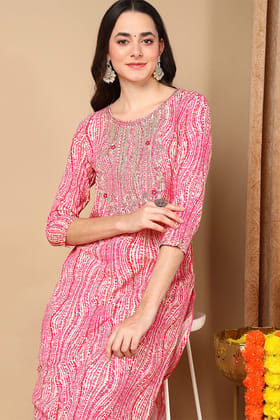Plus Size Pink Viscose Rayon Abstract Printed Straight Kurta VCK9620