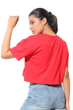 Kinnko Premium Cotton Womens Printed Crop T-Shirt Red Kinnko Premium Cotton Womens Printed Crop T-Shirt Red